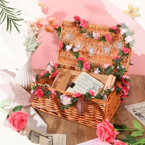 Geelin Wicker Wedding Card Basket with Lid Letter Flag Rustic,Pink - Image 3