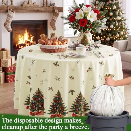 Ganeen 12 Pcs Vintage Colorful Xmas Tablecloth Round Plastic Snowflake - Image 5