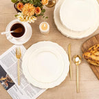 U-QE 100 Pcs Ivory Plastic Plates for Party - Ivory Disposable Plates - Image 4