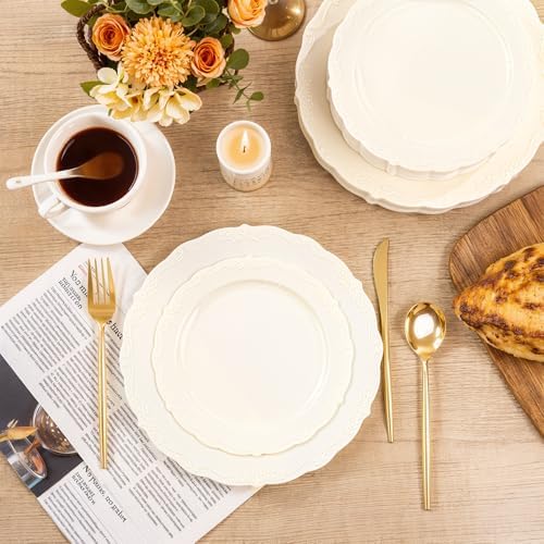U-QE 100 Pcs Ivory Plastic Plates for Party - Ivory Disposable Plates - Image 4