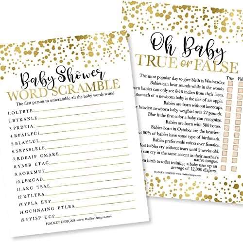 Hadley Designs 25 Gold Word Scramble For Baby Shower, 25 True Or False Game, 25 Baby Animal Matching, 25 Nursery Rhyme Game - 4 Double Sided Cards Baby Shower Ideas, Baby Shower Party Supplies - Image 3