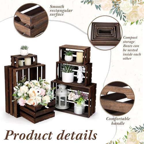 CroBlissful 6 Pcs Decorative Wood Crate Storage Display, Vintage Dark Brown - Image 6