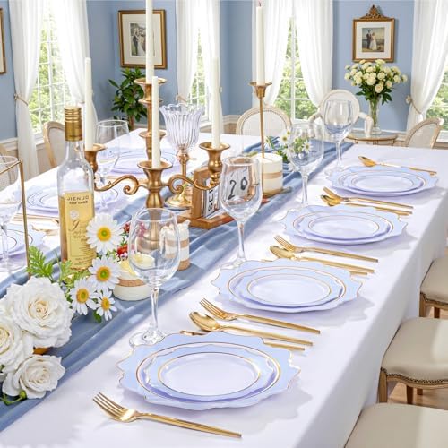 WDF 100PCS Blue Plastic Plates - Light Blue Plates Disposable - Heavy Duty Scalloped Plastic Plate for Parties/Wedding/Baby Shower (Pack of 2) - Image 7