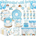 234 pcs Baby Boy Sprinkle Decorations (Serves 26 ), Blue Sprinkle Baby Shower Decorations, Included Plaates and Napkins Swirls, Balloons, Cake Topper, Blue Donut Baby Shower Decor by Kinovo
