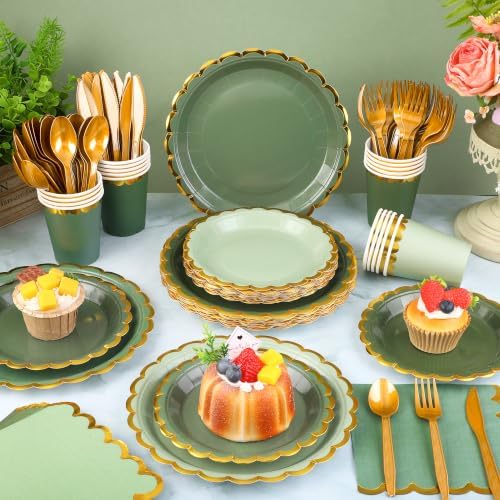 Kochorie 336PCS Sage Green Disposable Dinnerware Set Serves 48 Guests - Image 4