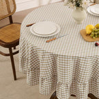 Romanstile Gingham Ruffled Round Tablecloth, 70 Inch, Taupe - Image 2