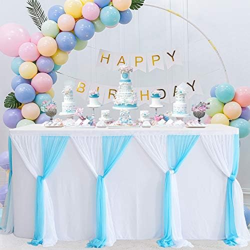 Suppromo Baby Blue Table Skirt 14ft Tulle Table Cloth Cover Tutu Table Skirt for Baby Shower Boy Gender Reveal Wedding Birthday Parties Cake Dessert Buffet Banquet Table Decorations - Image 4