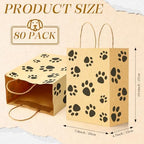 Tenceur 80 Pcs Dog Gift Bags Paw Dog Print with Handles Brown Black - Image 2