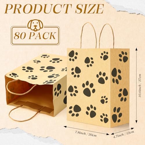 Tenceur 80 Pcs Dog Gift Bags Paw Dog Print with Handles Brown Black - Image 2