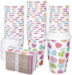 Whaline 50 Pcs Valentine's Day Disposable Coffee Cups with Lids and Sleeves Colorful Conversation Heart Paper Drinking Cups for Wedding Anniversary Party Supplies by Whaline