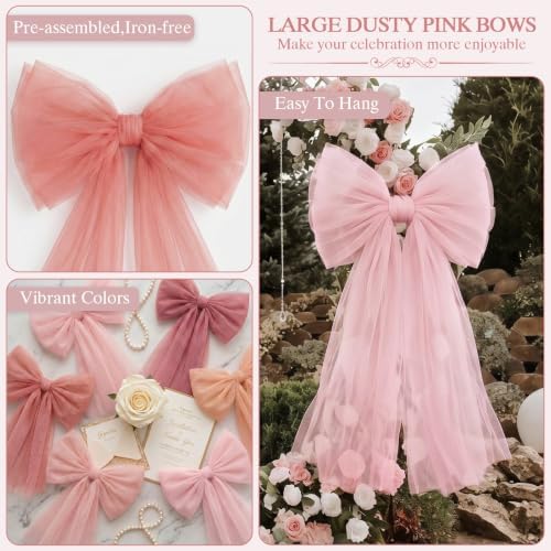 6 Pcs Large Blush-Pink Mesh Bows for Backdrop 31.5 x 19.7 Inches - Image 3