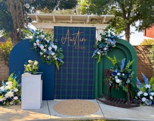 Set of 2 Tartan Plaid Arch Backdrop Cover Tartan Tiles Spandex Stretchy Arch Cover for Bear Birthday Party Boys Baby Shower Banquet Decoration (5FT 6FT,Blue Green) - Image 6