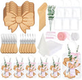 56 Pcs Pink Bow Baby Shower Prizes for Game Winners 6 Sets Bamboo Cheese Board Spoon Fork Butter Spreaders Plaid Towel Thank You Card and Gift Bags for Coquette Pink Bow Baby Shower Favors by EYNDYN