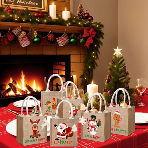 Sweetude 6 Pack Christmas Linen Burlap Bags with Tags,Lovely - Image 6