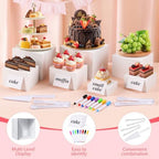 [7 Pcs] White Buffet Risers Food Risers - Dessert Table Display Set and Food Cake Stands with Table Sign and Maker,Serving Tongs,Cake Cutter for Wedding Birthday Party Decoration(Size 9" 8" 7" 6" 5" 4" 3") - Image 3