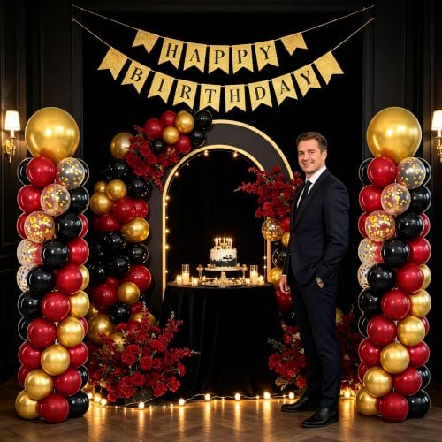 Black Burgundy Gold Balloons Column Stand 2 Sets, Balloon Towers - Image 6