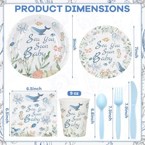Yungyan Sea Baby Shower Plates Cups Napkins Forks, Dolphin Ocean Theme - Image 3