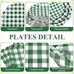 Funnymoom 400 Pcs Gingham Party Supplies for 50 Guests Dark Green and White Paper Plates and Napkins Knives Spoon Fork Cup Disposable Checkered Dinner Party Set Cutlery for Baby Shower Wedding Favor - Image 2