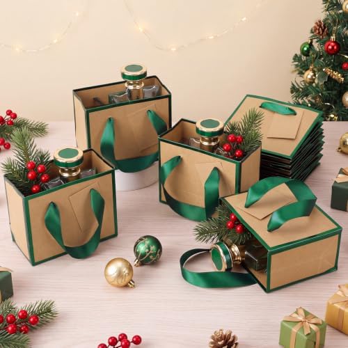 Yeaqee 50 Pcs Mini Metallic Paper Gift Bags with Handle, Kraft, Green - Image 5