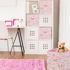 6 Pcs Pink Western Cube Storage Bins 12.5 Inch Cowgirl Storage Basket with Handle, Preppy Girls Organizer Basket, Collapsible Fabric Box for Classroom Bedrooms Office Home Decoration (Pink western) - Image 4