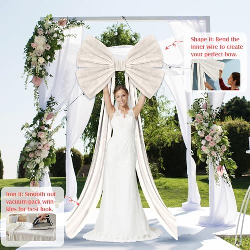 Suncalla 40 x 80 Inch Extra Large White Velvet Bow for Backdrop, Xmas Tree - Image 2
