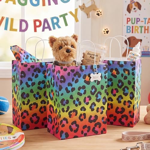 Tenceur 80 Pcs Neon Rainbow Leopard Paper Treat Bags Bulk with Handles 10.63 x 4.72 x 7.87 Inch Leopard Gift Goodie Cheetah Themed Birthday Party Favors for Bridal Shower Christmas Decorations - Image 4