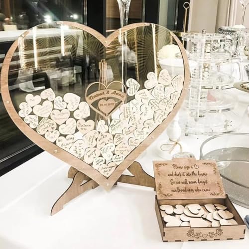 Rustic Wedding Guest Book - Customizable Heart Frame Drop Box with Wooden Hearts, Guest Book Alternative for Wedding Reception, Anniversary, Business Registry by Unknown