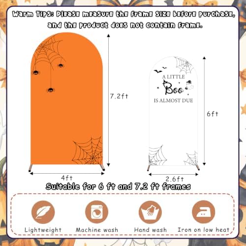 Serencatcher Halloween Baby Shower Arch Backdrop Covers 7.2FT 6FT Orange - Image 3