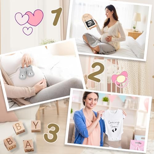 9 Pcs Pregnancy Announcements Set, Include Felt Letter Board Baby Bodysuit Shoes and Wooden Sign Surprise Announcement for Grandparents Partner Gift Family Reveal(White Coming soon-grey shoe) - Image 6