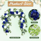 Riceshoot 4 Pcs 26 ft Artificial Eucalyptus Vines Garland with Flowers Faux Floral Greenery Garlands Rose Wreath for Wedding Party Arch Table Decor Backdrop Decorations (Blue and White) - Image 2