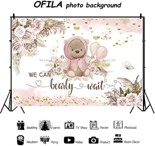 Boho We Can Bearly Wait Backdrop Girl's Baby Shower Party Background 10x8ft Pink Floral Bohemian Pampas Grass Bear Girls Baby Shower Photography Background Newborn Baby Portrait Photo Backdrop - Image 5