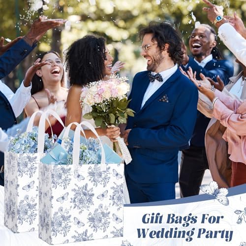 Abbylike 30 Pcs Blue Floral Gift Bags Reusable Large Tote with Handle - Image 3