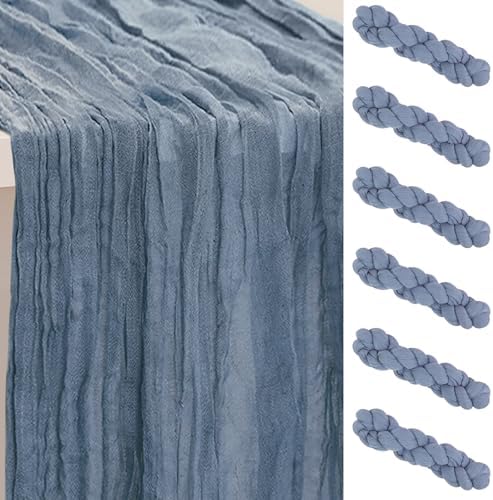 6 Pack Dusty Blue 35x120 Inch Cheesecloth Table Runner by SuBleer