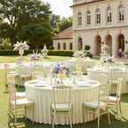 GALLETY 12 Pack Ivory Round Tablecloth for 6FT Round Tables, 132 inch Bulk Spandex Table Cloth with Skirt, Wrinkle Free & Easy-Care Fitted Table Covers for Large Weddings Reception & Vendor Display - Image 6