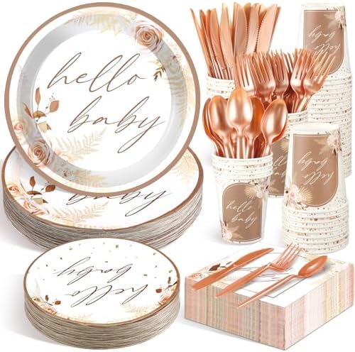 Dandat 350 Pcs Baby Shower Set, Boho Pampas Grass, Brown by Dandat