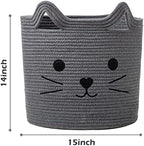 VK VK·LIVING Large Basket for Organizing Cute Animal Storage Baskets Cat Toy Storage Woven Cotton Rope Hamper Organizer for Laundry, Towels, Blanket, Toys, Clothes, Gifts, Pet Bed 15''x14'' - Image 3