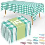 Smiry 12 Packs Gingham Disposable Table Cloth, 54 x 108 Inch Waterproof Plastic Tablecloth, Rectangle Teal and White Checkered Table Covers for Picnic, Birthday, Party by Smiry