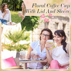Mimorou 120 Sets Floral Coffee Cups 8oz Tea Party Cups Disposable Fancy Coffee Cup with Lids and Sleeves Flower Designs Hot Cup for Tea Party Wedding Baby Shower Supplies - Image 6