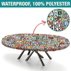 Collage of Colorful Letters and Numbers Print Oval Tablecloths Stain Resistant Oilproof Elastic for Anniversary Bachelorette Party Baby Shower Fits for 54" x 76" Oval Table - Image 2