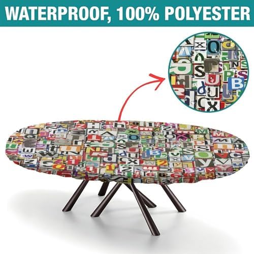 Collage of Colorful Letters and Numbers Print Oval Tablecloths Greaseproof Waterproof Elastic for Birthday New Year Bachelor Party Graduation Fits for 48" x 68" Oval Table - Image 2