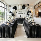 2 Packs Black Satin Tablecloths Rectangle 6FT, Glitter Fitted Stretch Table Covers Wrinkle-Free Floor Length Shimmer Table Skirt for Weddings Parties Baby Shower Banquets Vendor Events - Image 5