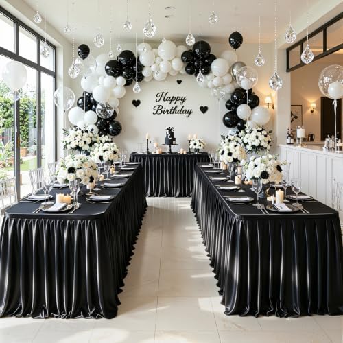 6 Packs Black Satin Tablecloths Rectangle 6FT, Glitter Fitted Stretch Table Covers Wrinkle-Free Floor Length Shimmer Table Skirt for Weddings Parties Baby Shower Banquets Vendor Events - Image 5