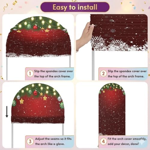 Modern Snowflake Pine Branch Strip Arch Backdrop Cover 7.2 ft 2 Sided Wedding Arch Covers Stretchy Backdrop Round Top for Birthday, Party, Baby Shower Decorations - Image 5