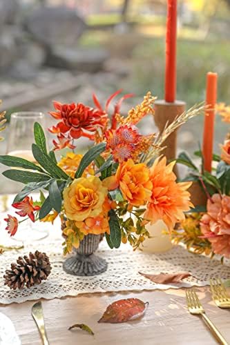 Artificial Flowers 25pcs Real Looking Red Silk Fake Flowers Combo with Stems for DIY Wedding Bouquets Bridal Shower Centerpieces Party Decorations (Orange) - Image 4