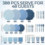 Qinyoung 388 Pcs Dusty Blue Plates and Napkins Party Supplies Tableware Include Disposable Scalloped Plate Paper Napkin Cup Plastic Cutlery for Baby Shower Party Wedding Birthday, 48 Sets - Image 2