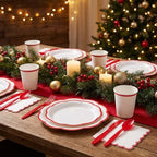 350 Pcs Red Rim Paper Plates and Napkins Party Supplies - Image 4