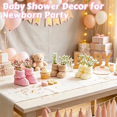 3 Sets Baby Shower Centerpieces, Knitted Booties with Artificial Flowers - Image 4