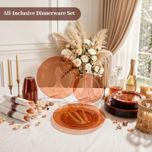 DaYammi 210PCS Amber Plastic Dinnerware Set for 30 Guests - Image 4