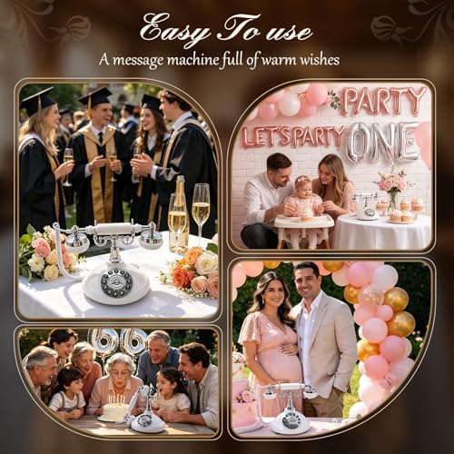 Audio Guest Book Wedding Phone, Retro Telephone Voice Recorder with Custom Greeting, Rechargeable Message Keepsake for Bridal Shower, Anniversary & Special Occasions（White） - Image 4