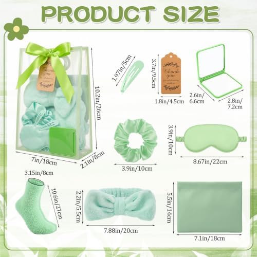 54 Pcs Baby Shower Prizes for Winners Prizes Gifts 6 Sets with Headbands Eye Masks Mirrors Hair Ties Hair Clips Socks Storage Bags Thank Card Gift Bag for Baby Shower Party Wedding(Green) - Image 2